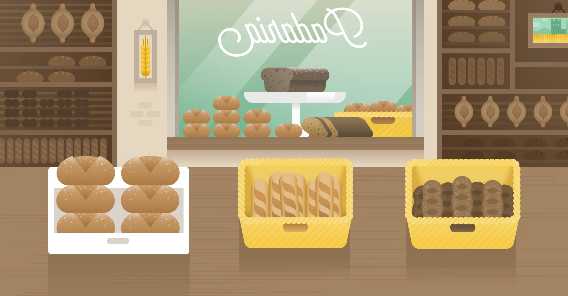 The process of making bread illustrated in various steps