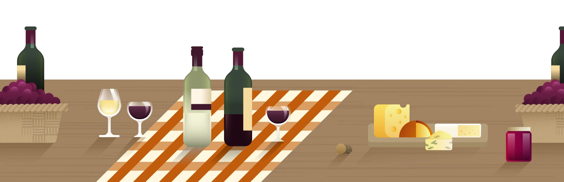 The process of making wine illustrated in various steps